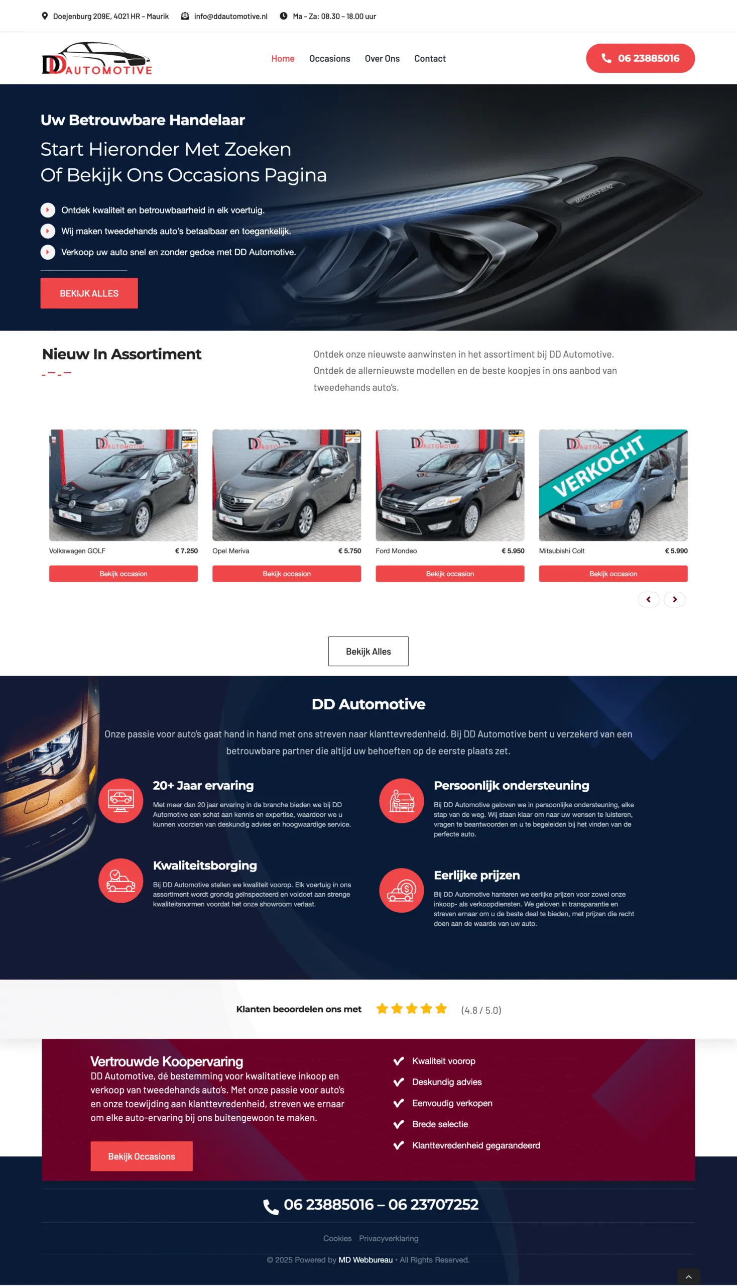 Website die MD Webbureau bouwde voor DD Automotive