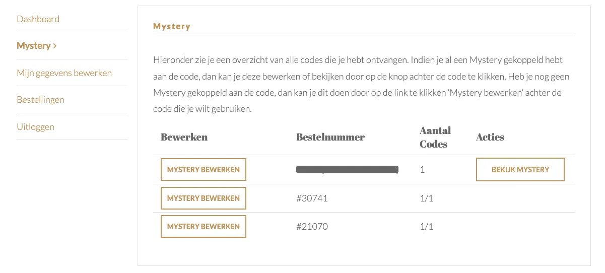 Website van Mystery Cards