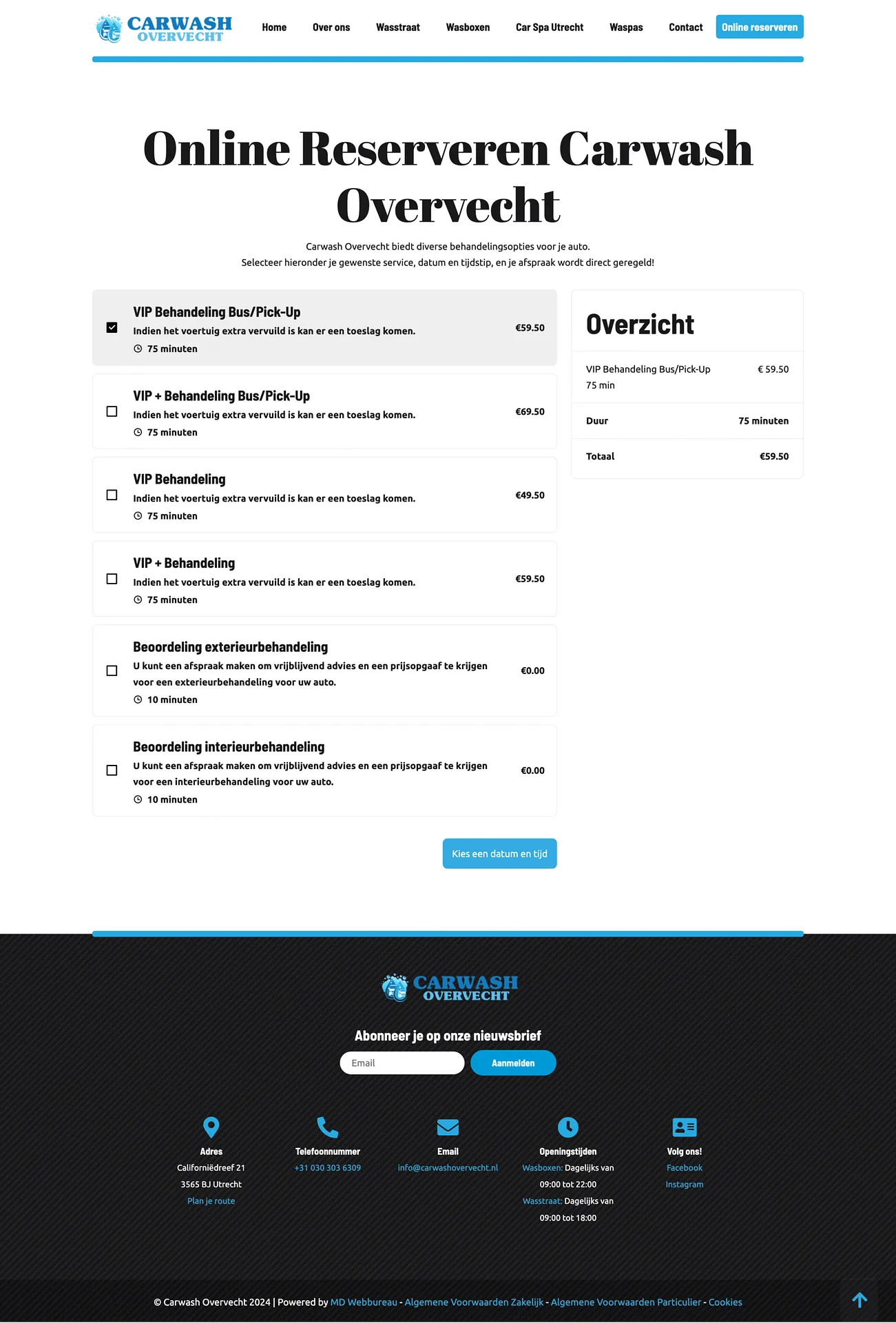 Website die MD Webbureau bouwde voor Carwash Overvecht