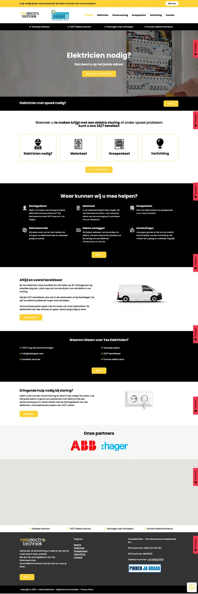 Website die MD Webbureau bouwde voor Yes Elektricien