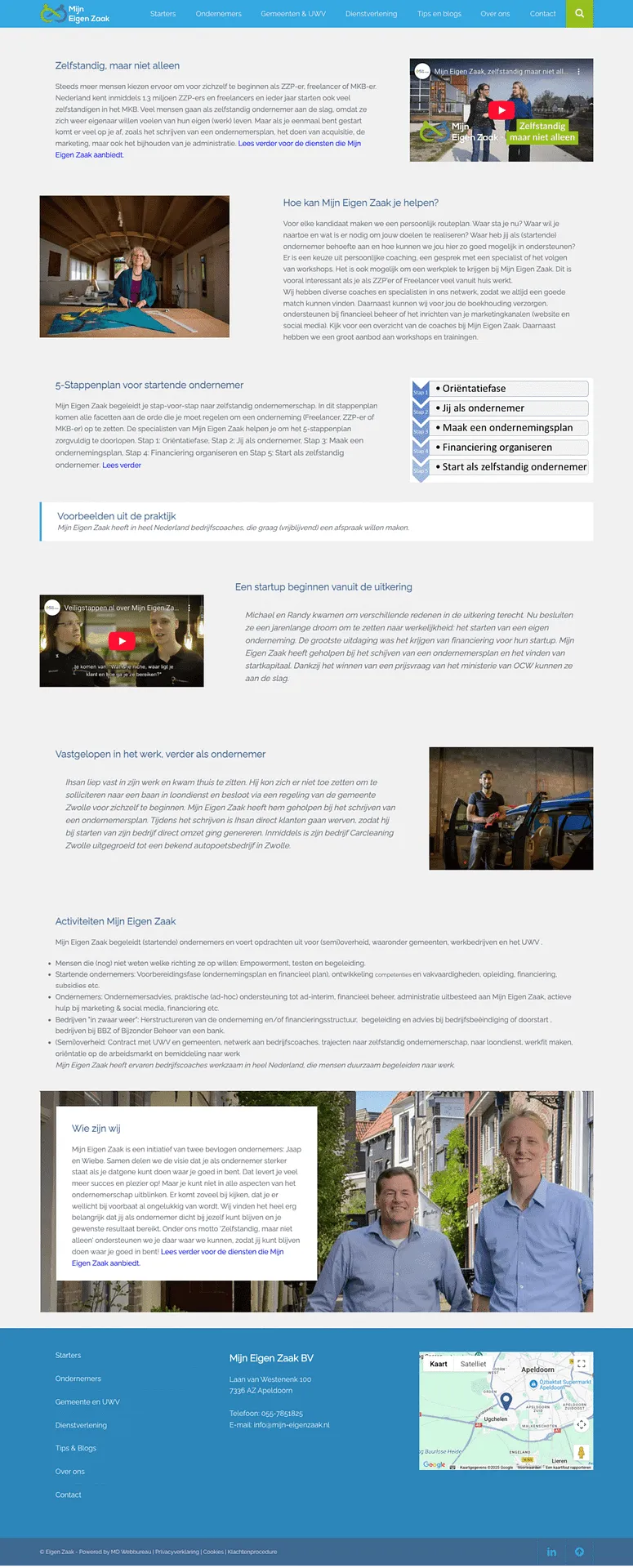 Website die MD Webbureau bouwde voor Mijn Eigen Zaak